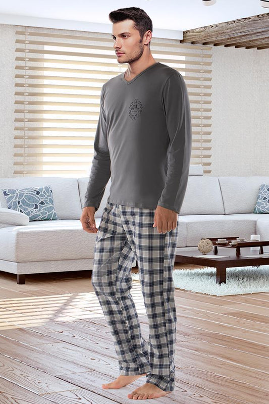 Casual Long-sleeved Men's Cotton Pajamas Suit