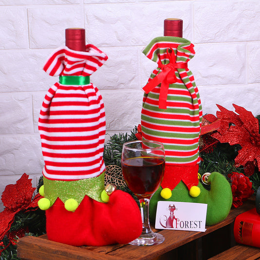 Christmas Decorations Striped Christmas Wine Bottle Set