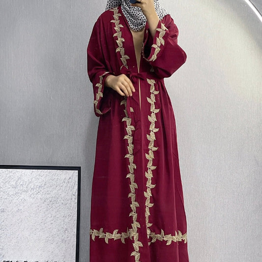Women's Long Dress Dubai Embroidered Lace Cardigan Robe