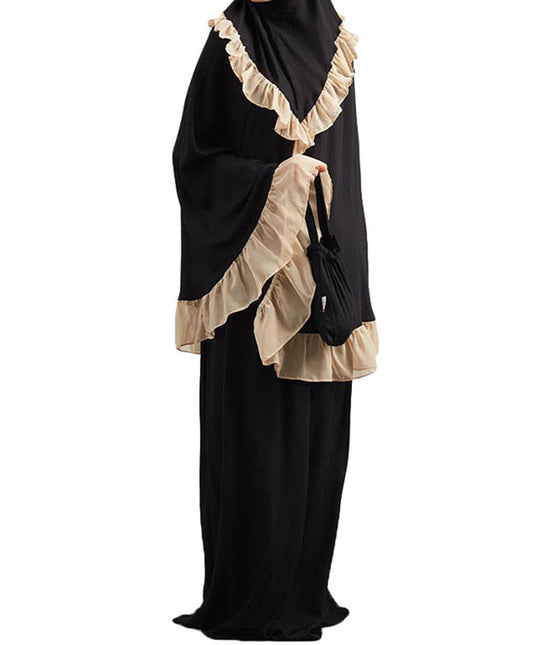 Muslim Kids Ramadan Girls Long Sleeve Dress Hijab Abaya Robe Arab Dubai Children Kaftan Headscarf Islamic Kids Robe Jilbab