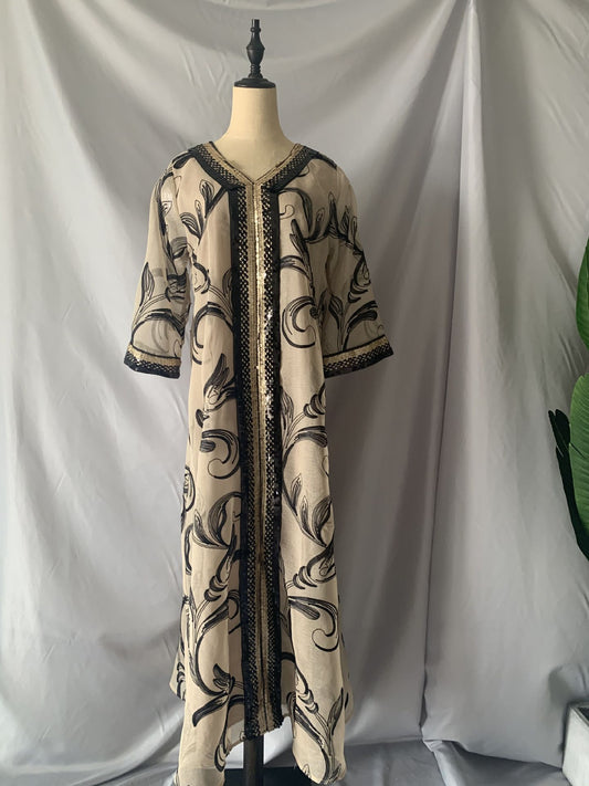 Sequin Embroidered Robe Abaya Dubai Muslim Middle Eastern Robe