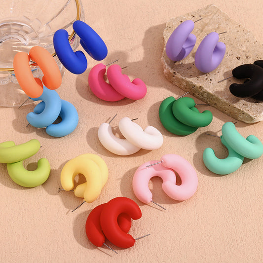 Stainless-steel Needle Color Dopamine ABS Spray Paint Open O-shaped Stud Earrings