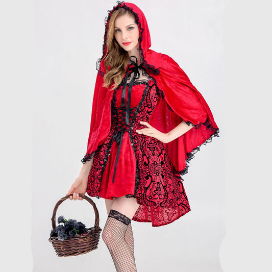 Halloween Gothic Style Red Hat Costume Play Cloak