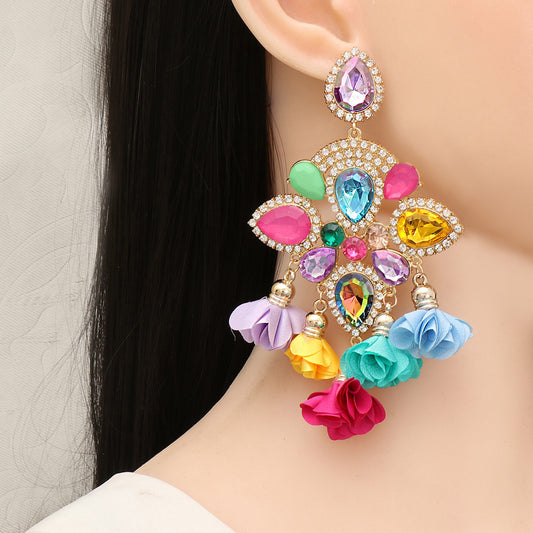 Bohemia Color Diamond Flower Female Earrings