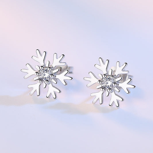 Women's Fashion Zircon Snowflake Hollow Stud Earrings
