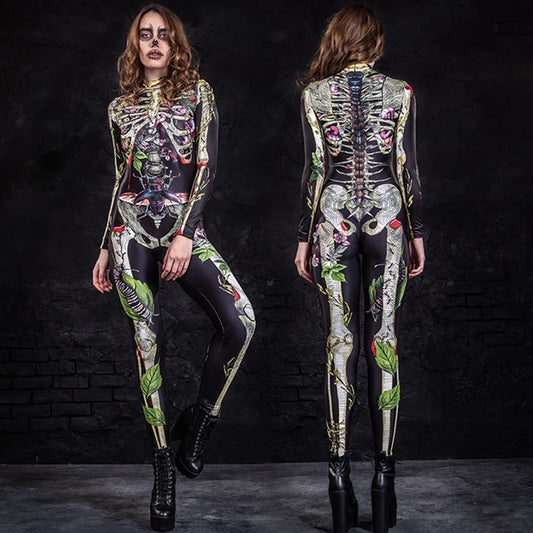 Halloween Costume Body Skeleton Tight Jumpsuit