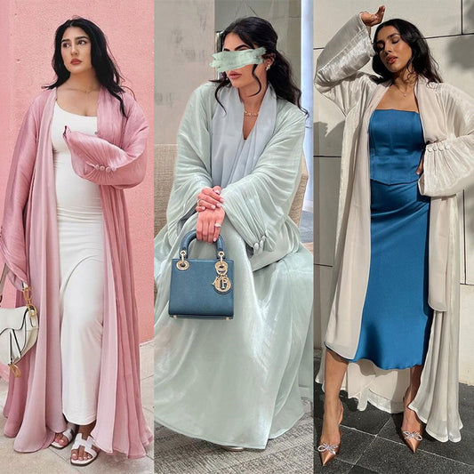 Muslim Robe Dubai Outerwear Bright Silk Dress