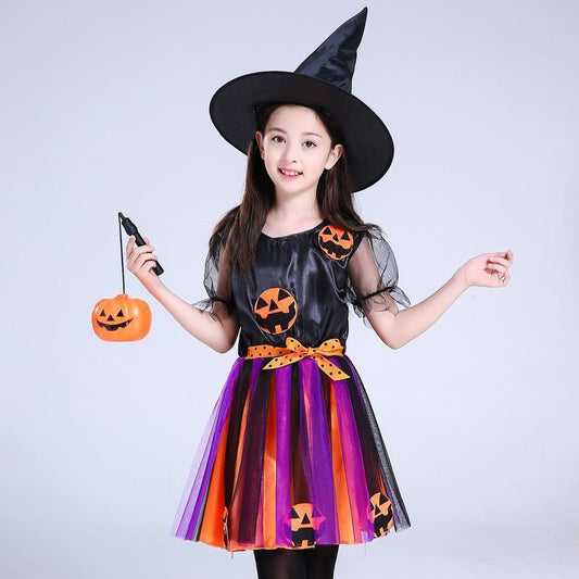 Halloween Costume Children Cosplay Children Halloween Costume Witch Skirt Hat Cosplay Ball Pumpkin