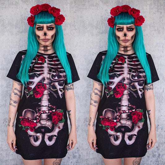 Halloween Costume Skull Print Dress For Women