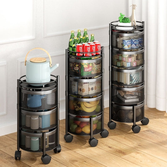 Multi-Layer Rotating Storage Rack For Kitchen With 5 Baskets