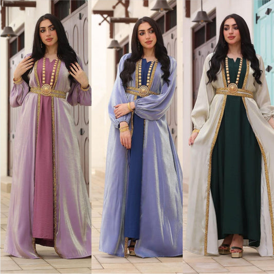 Women's Fashionable Simple Bright Silk Satin Dress Three-piece Set