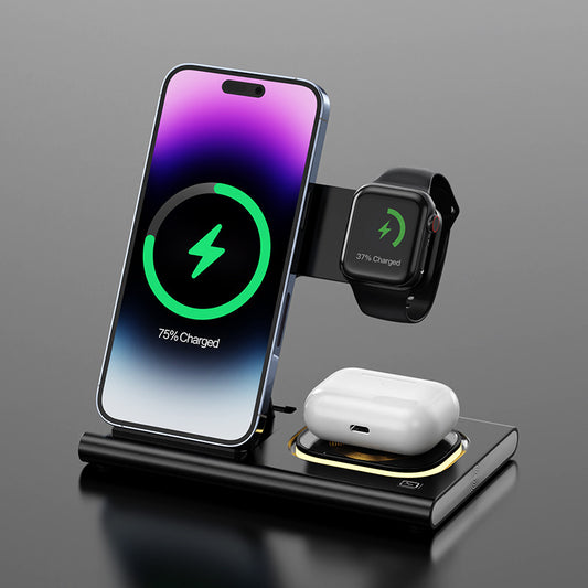 3 IN 1 15W Wireless Charging Charger Magnetic Desktop Night Light Iwatch Fast Charging Stand Gift Customization