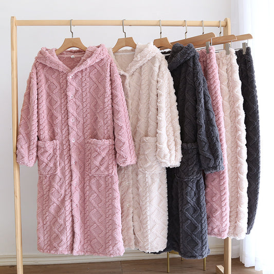 Women's Fashion Fleece Thickening Nightgown Homewear Set