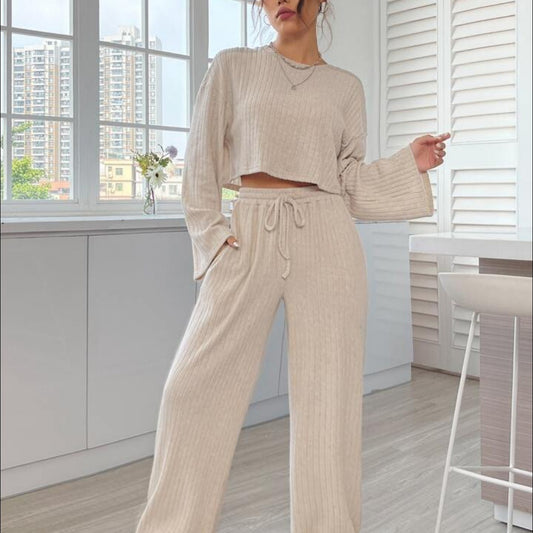 Casual Homewear Knitted Long Sleeve Women's Suit