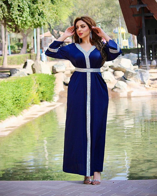 Diamond-studded  Middle Eastern Women's Belt Robe Long Muslim Clothing
