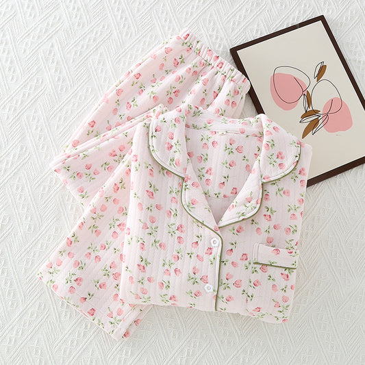 Women's Fashionable Warm Lapel Homewear Pajamas Suit